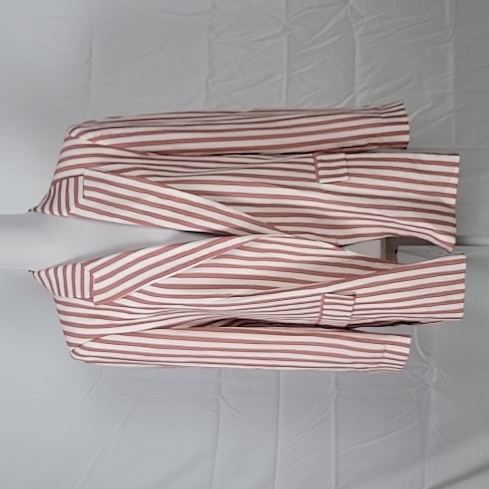Zara Size M Dark Dusty Rose & Cream StripedCrinkle Open Blazer w/  Pockets, NWOT